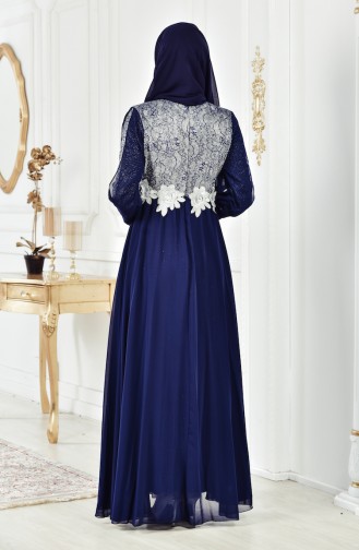 Robe de Soirée a Paillette 8143-04 Bleu Marine 8143-04