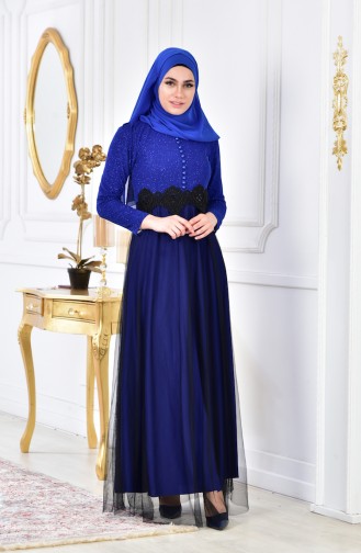 Saxe Hijab Evening Dress 3837-02