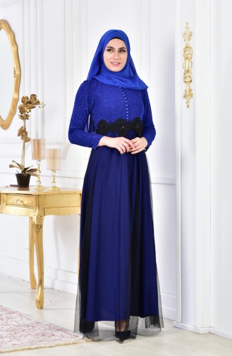 Saxe Hijab Evening Dress 3837-02
