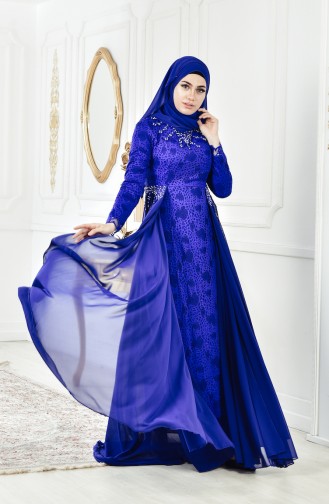 Robe de Soirée Perlées 8105A-01 Bleu Roi 8105A-01