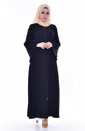 Abaya Perlées a Fermeture 0184-01 Noir 0184-01