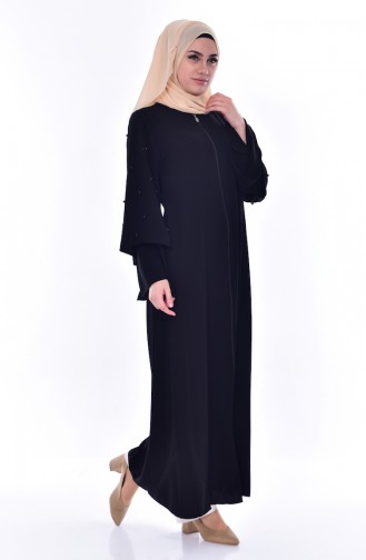 Abaya Perlées a Fermeture 0184-01 Noir 0184-01
