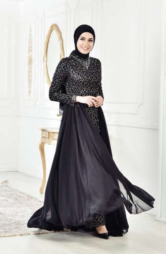 Robe de Soirée Perlées 8105-03 Gold Noir 8105-03