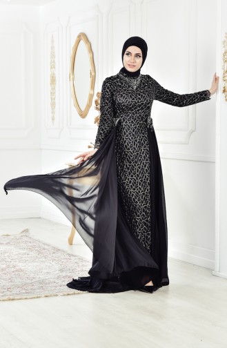 Robe de Soirée Perlées 8105-03 Gold Noir 8105-03