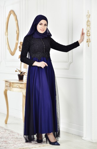 Black Hijab Evening Dress 3837-08