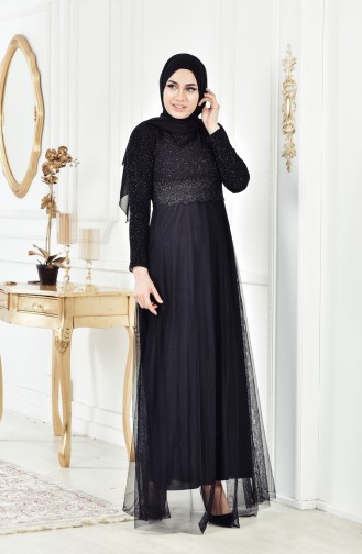 Black Hijab Evening Dress 3840-07