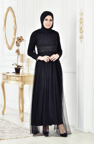 Black Hijab Evening Dress 3840-07