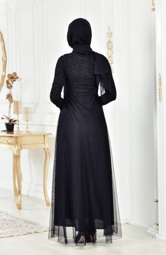 Black Hijab Evening Dress 3840-07