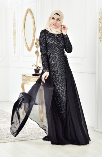 Black Hijab Evening Dress 8105-01
