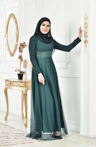 Emerald Green Hijab Evening Dress 3840-06