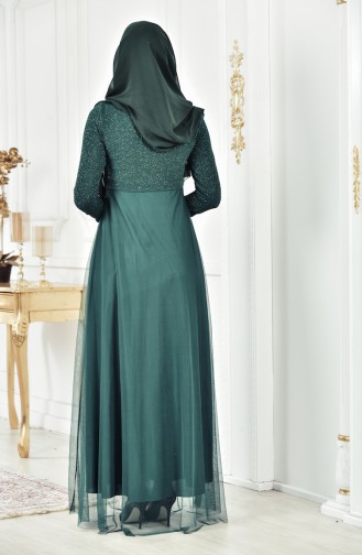Emerald Green Hijab Evening Dress 3840-06