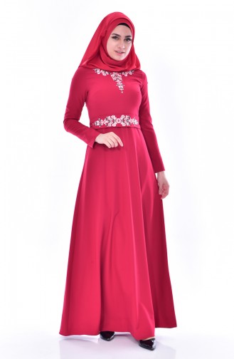 Embroidered Belted Dress 2770-02 Claret Red 2770-02