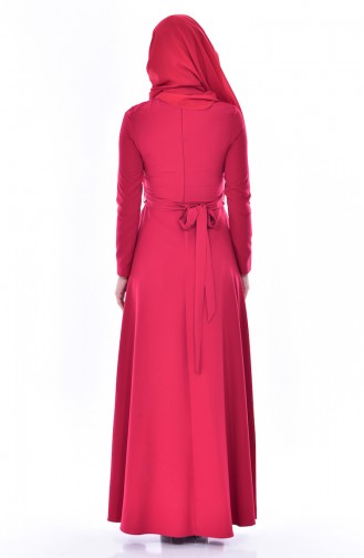 Embroidered Belted Dress 2770-02 Claret Red 2770-02