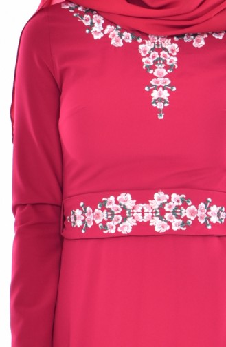 Embroidered Belted Dress 2770-02 Claret Red 2770-02