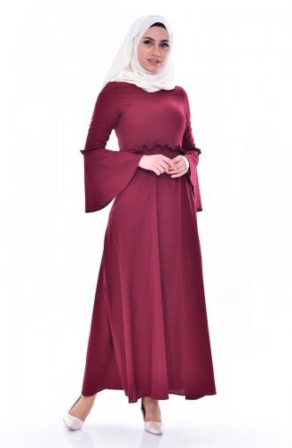 Claret Red Hijab Dress 8035-03