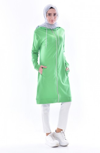 Zippered Hooded Tracksuit Tunic 18081-10 Pistachio Green 18081-10