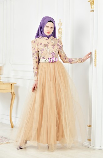 Gold Hijab Evening Dress 0409-01