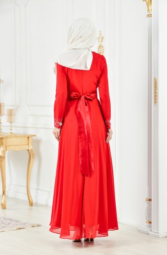 Red Hijab Evening Dress 1001-02