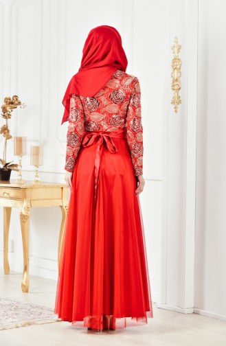 Red Hijab Evening Dress 2715-02