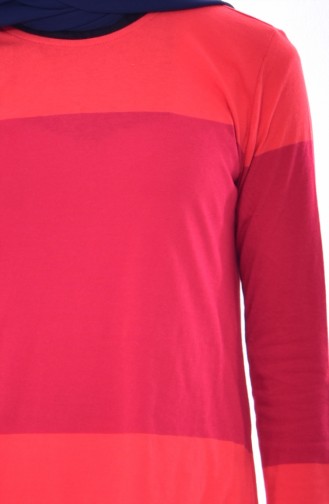 Çizgili Basic Tunik 2019-01 Kırmızı