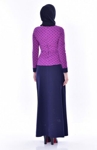 Polka Dot Pleated Dress 3000-01 Purple Navy Blue 3000-01