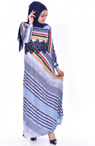 Striped Lace Dress 2309-01 Blue 2309-01