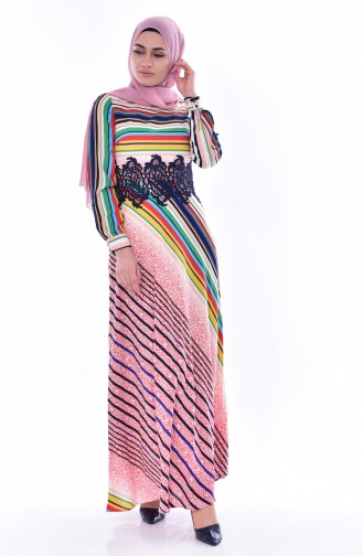 Striped Lace Dress 2309-03 Coral 2309-03