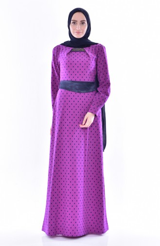 Patterned Belted Dress 2211-01 Purple 2211-01