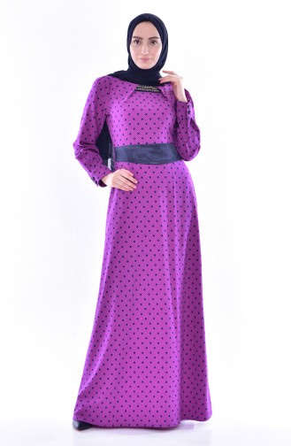 Patterned Belted Dress 2211-01 Purple 2211-01
