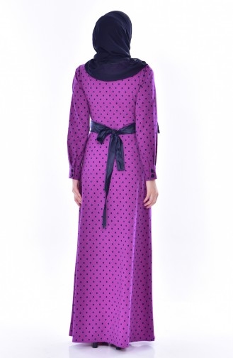 Patterned Belted Dress 2211-01 Purple 2211-01