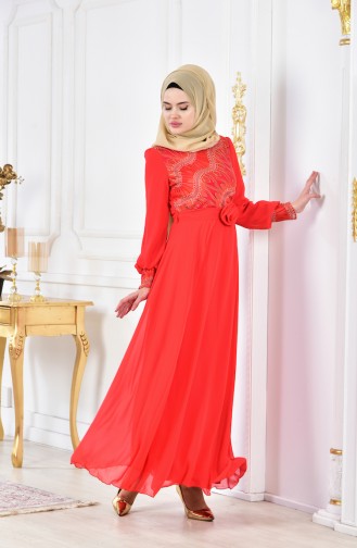 فستان لون برتقالي مائل للأحمر 2306-01