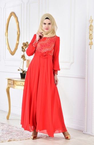 فستان لون برتقالي مائل للأحمر 2306-01