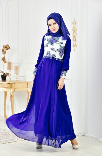 Saxe Hijab Evening Dress 2312-06