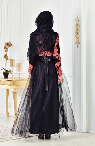 Abendkleid mit Spitzen 6369-01 Schwarz Koralle 6369-01