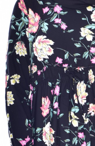 Lange Tunika mit Blumen Muster 3818-03 Schwarz Pink 3818-03