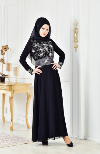 Black Hijab Evening Dress 1001-03