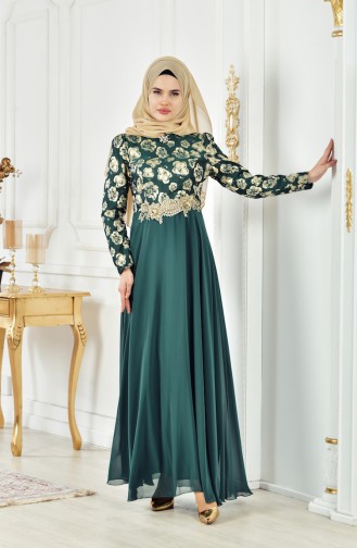 Emerald Green Hijab Evening Dress 2699-03