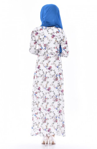 Flower Patterned Dress 4099-03 Light Beige 4099-03