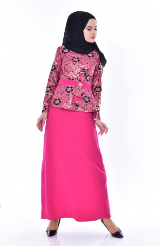 Gold Leaf Printed Dress 03006-01 Fuchsia 03006-01