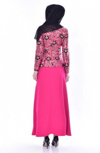 Gold Leaf Printed Dress 03006-01 Fuchsia 03006-01