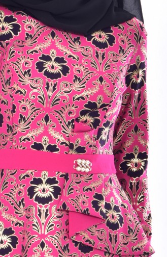 Gold Leaf Printed Dress 03006-01 Fuchsia 03006-01