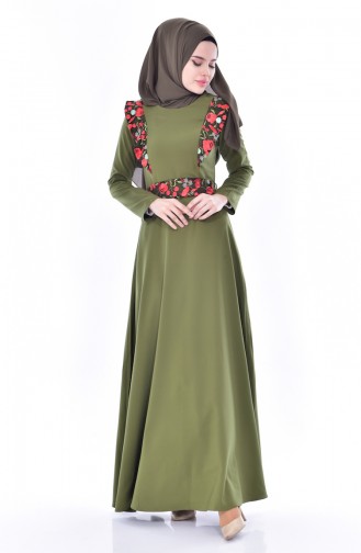 Kleid mit Spitzen 3376-02 Khaki 3376-02