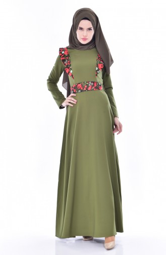 Kleid mit Spitzen 3376-02 Khaki 3376-02