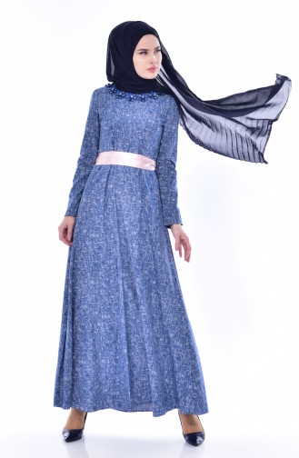 Kleid mit Gürtel 2741-01 İndigo 2741-01