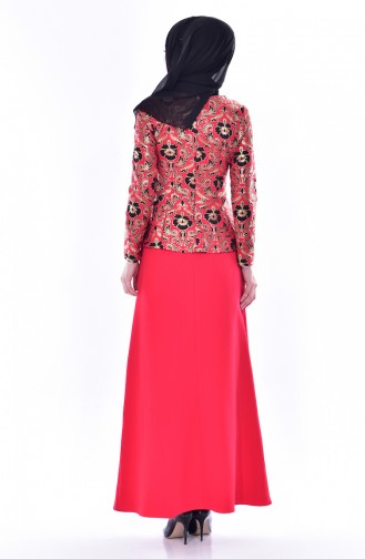 Bedrucktes Abendkleid 03006-04 Rot 03006-04