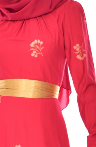 Robe a Motifs et Ceinture 9889-01 Rouge 9889-01