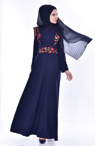 Lacy Belted Dress 3376-03 Navy Blue 3376-03