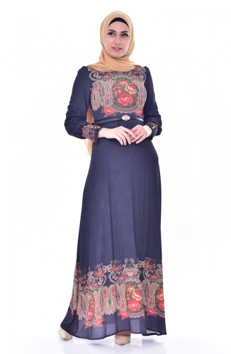 Gemutertes Kleid mit Gürtel 2601-01 Dunkelblau 2601-01