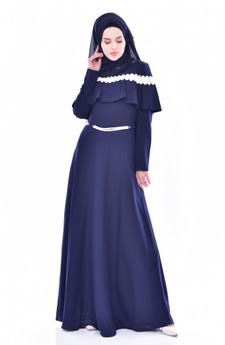 Hijab Kleid mit Gürtel 2721-04 Dunkelblau 2721-04