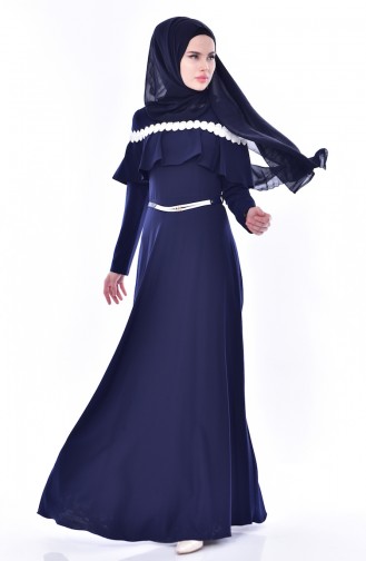 Hijab Kleid mit Gürtel 2721-04 Dunkelblau 2721-04